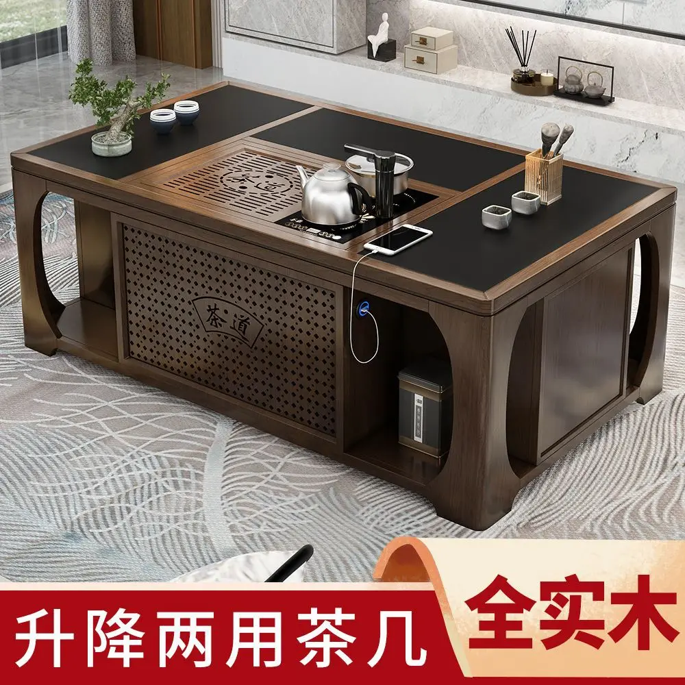 

solid wood lifting Kung Fu tea table office living room intelligent automatic new Chinese integrated tea table with dual purpose