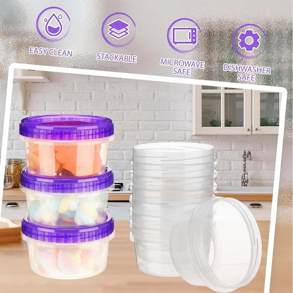 Plastic Freezer Containers for Food Storage, Twist Top Food Soup Storage Containers with Lids, Stackable, Reusable, Leakproof