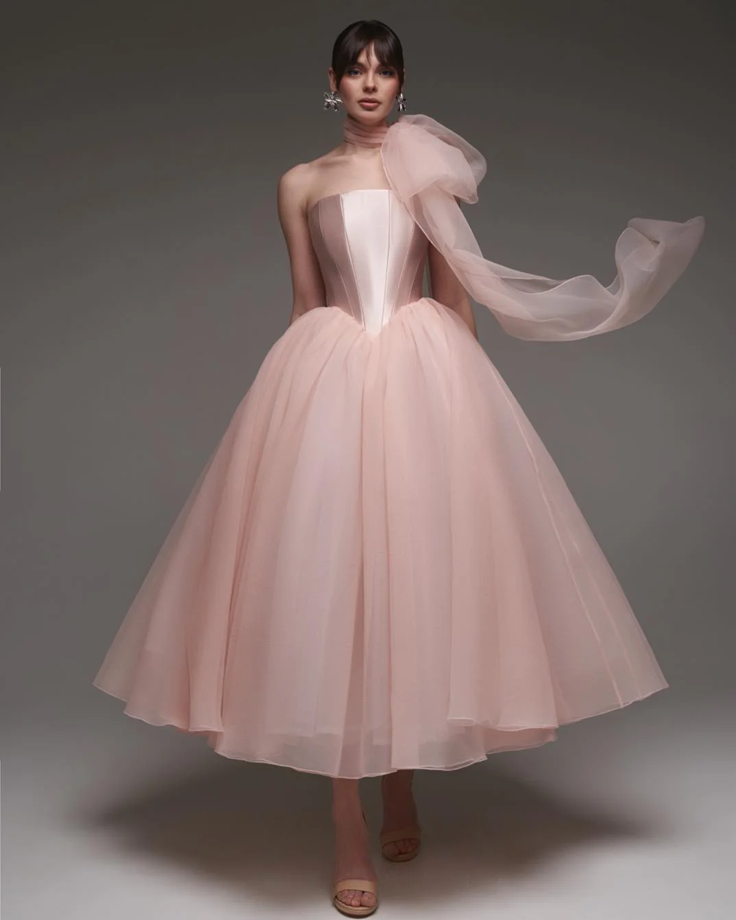 Strapless Chiffon Evening Dress Ball Gown Pink