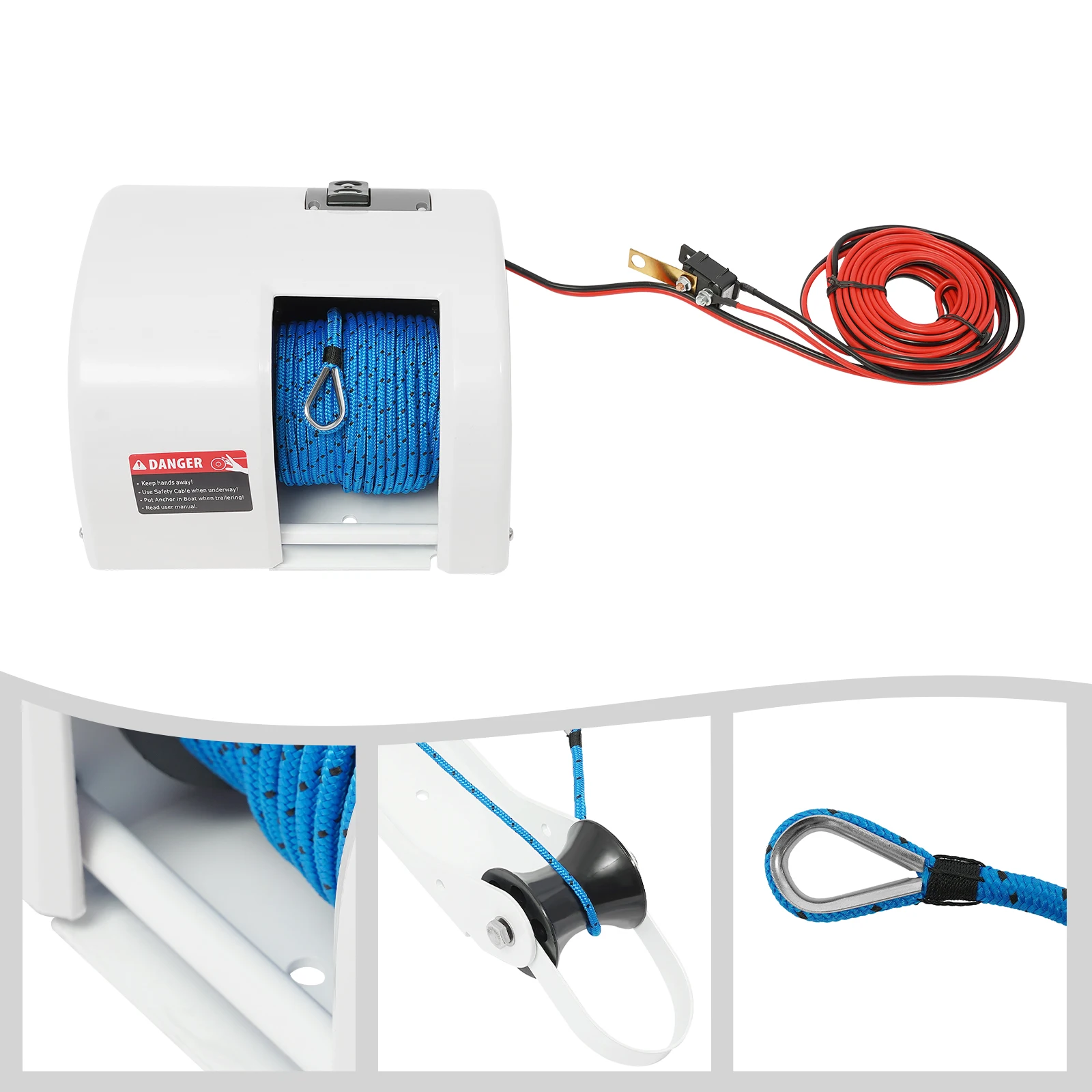 

12V Electric Anchor Winch Marine Saltwater Boat Windlass Kit Waterproof Remote Control (164ft Range) with 98ft Rope For Boats