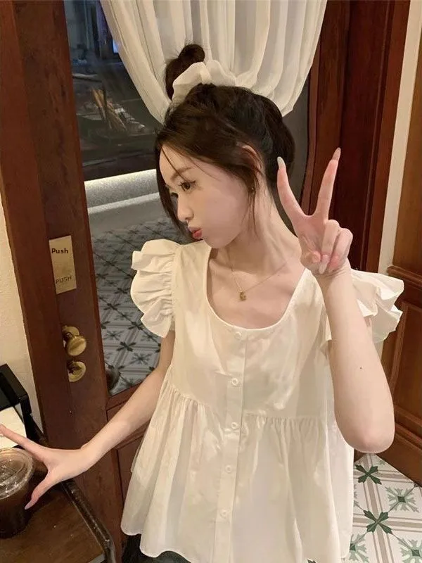 

Новый летний женский топ-бэбидолл из шифона с круглым вырезом, свободного кроя, в корейском стиле