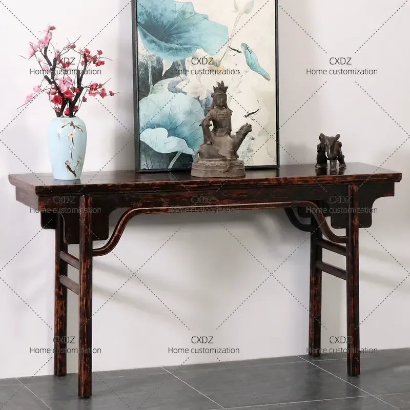 Solid Wood Entrance Table Old Elm Strip Case New Chinese Antique Console Middle Hall Ming Qing Dynasty Decorative End View