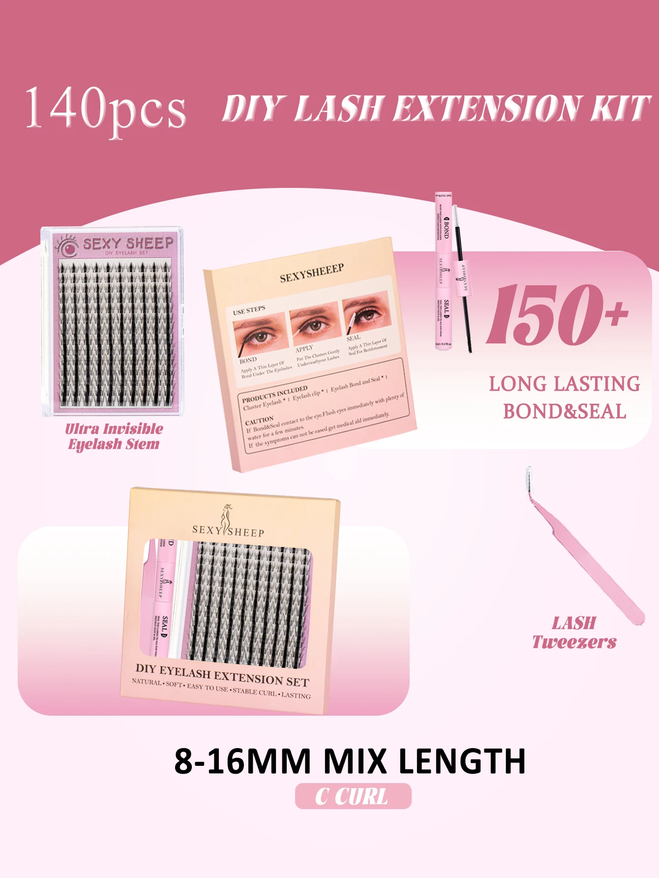 140 pz FAI DA TE Ciglia Cluster Kit Manga Eye Estensione Ciglia Naturali Cluster Volume Naturale Ciglia Individuali Con Legame E Sigillo
