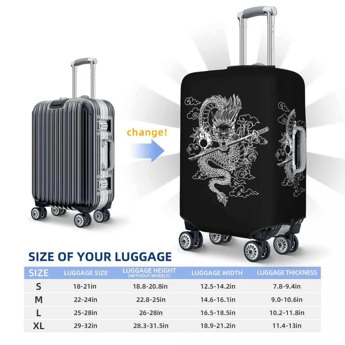 Custom Chinese Dragon Luggage Cover Protector Fashion Japanese Oriental Mythical Travel Suitcase Covers for 18-32 Inch