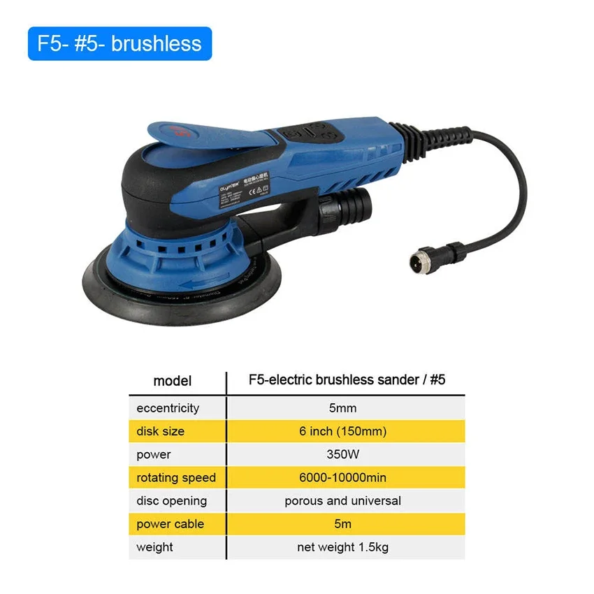 Professional 6-inch Rotating Electric Brushless Track Sanding Machine with 5mm 3mm Eccentricity, Porous and Universal Durability