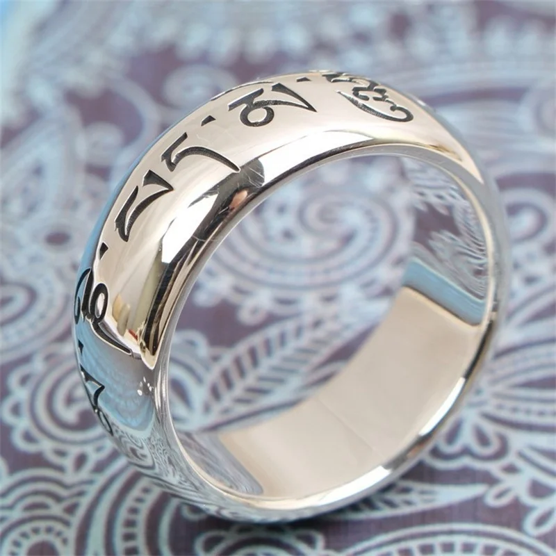 Blessing Yellow Jambhala Mantra Ring For Men Jewelry Trendy Buddha Scripture Ring Male Index Finger Accessories 11  10  9  8Size