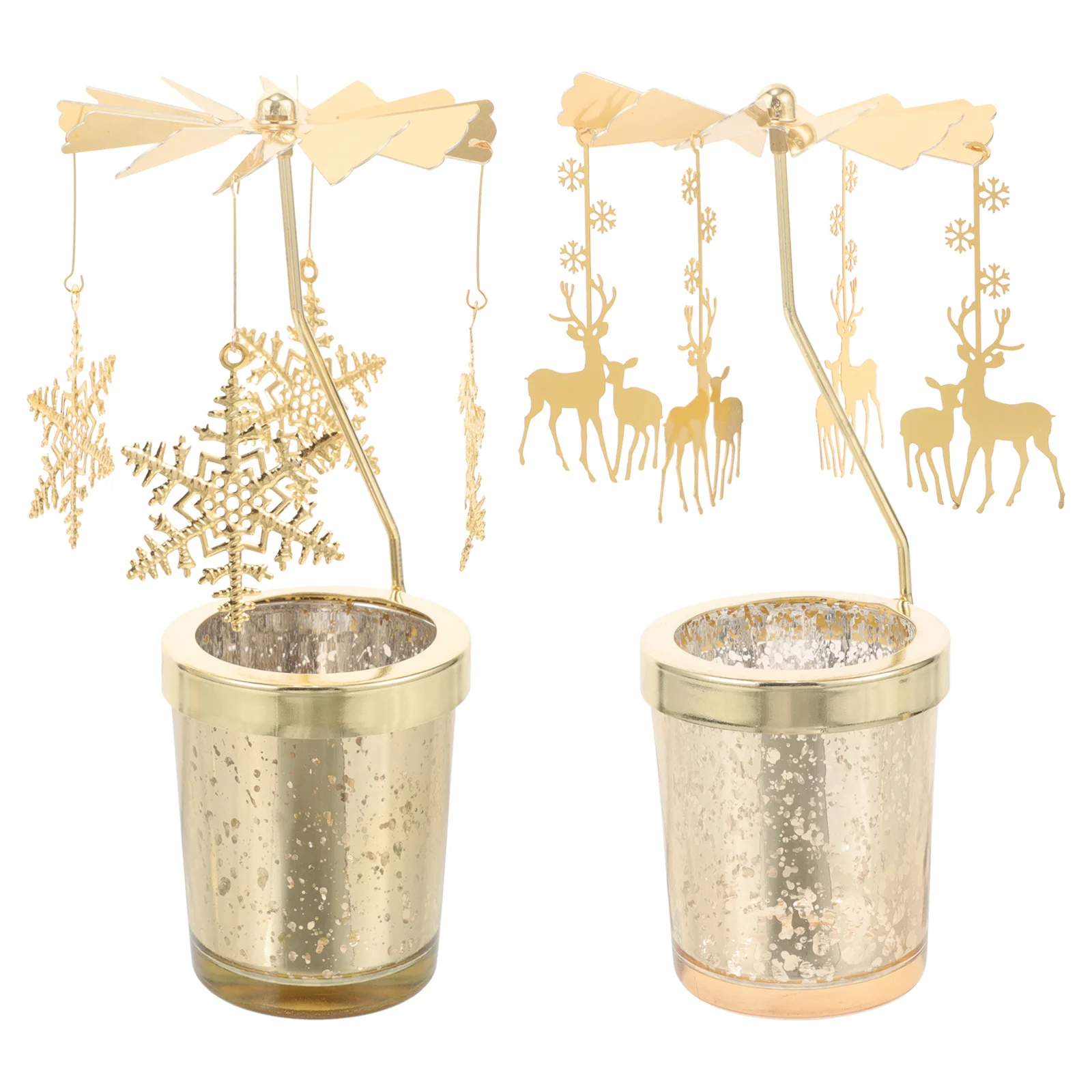 2Pcs Christmas Rotating Metal Candlestick Snowflake Holder Table Decoration Indoor Party Wedding