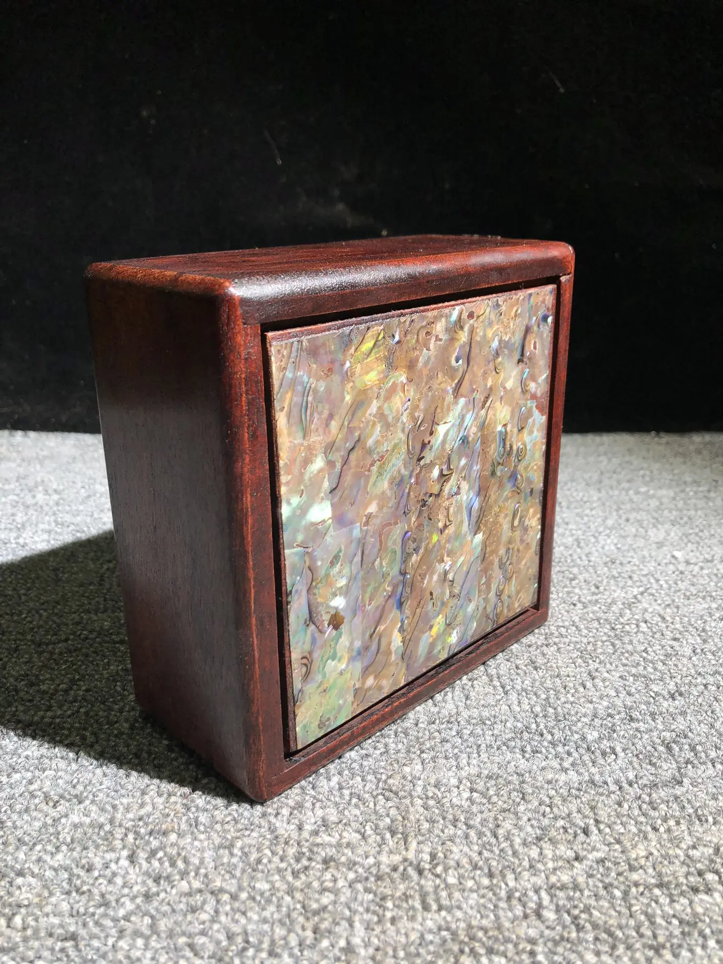 Chinese natural rosewood inlaid with mother of pearl mechanism box wooden box square box ornament 12.5/6 cm