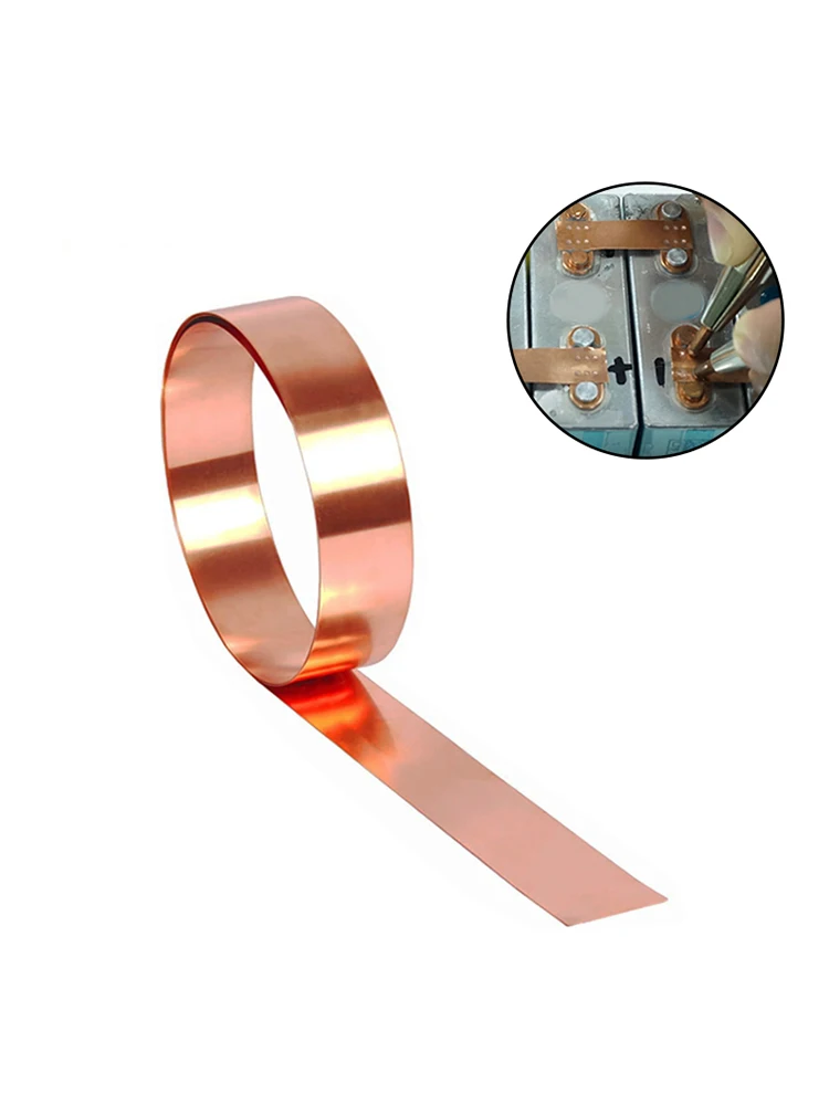 Bandes de cuivre T2 de 5M d'épaisseur 0.1/0.15/0.2/0.3/0.4mm pour connexion de soudage de batterie 18650/21700 et soudure de batterie de véhicule électrique
