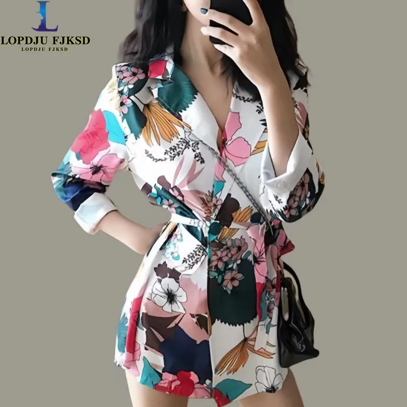 

New Autumn Women Clothing Fashionable and Versatile Printed Long Suit Jacket Slim and Slim Small Suit