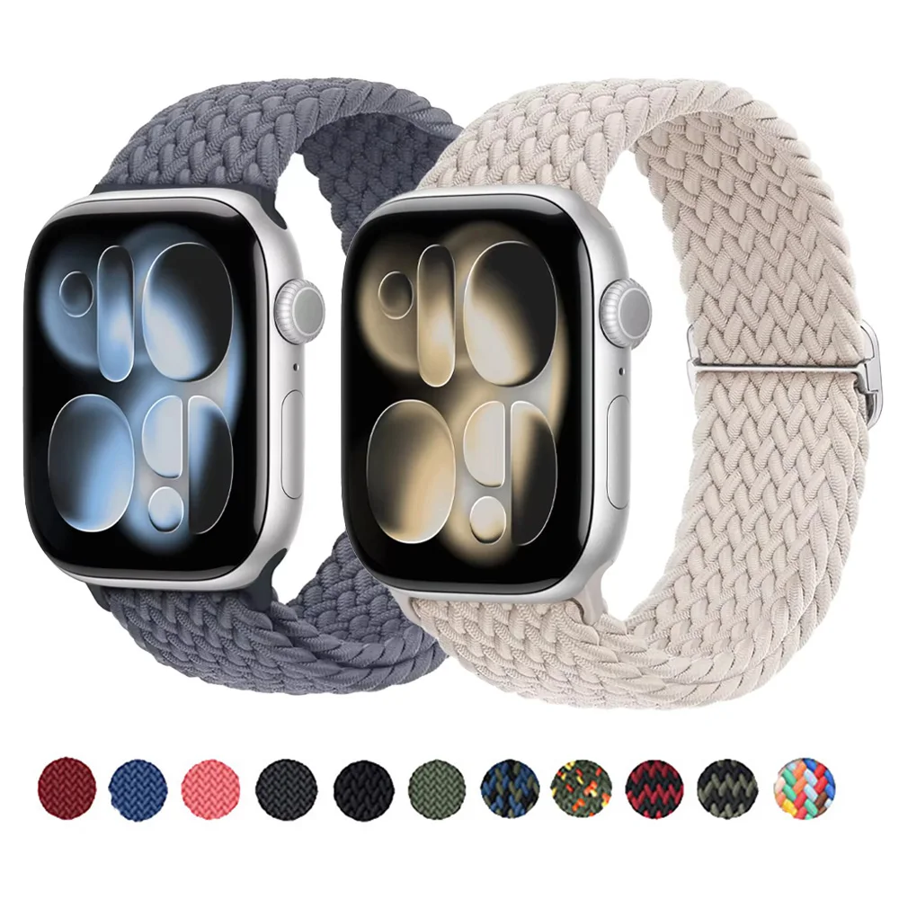Bracelets tressés pour bracelet de montre Apple 44/45/49/46/40/41/38mm bracelet en Nylon élastique réglable iWatch série 11 10 9 8 se 7 Ultra3
