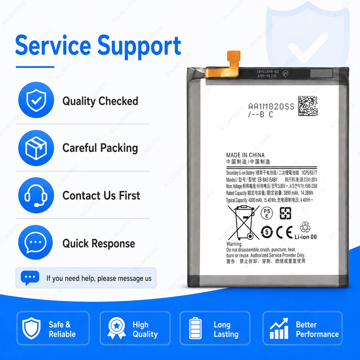 4000mAh EB-BA515ABY Phone Battery Replacement Rechargeable Li-Polymer Battery for Samsung Galaxy A51 A515 A515F Repair Parts