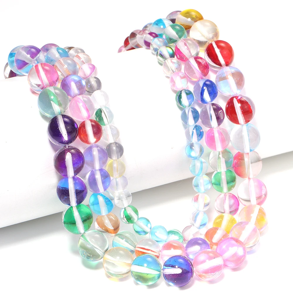 1 Strand 6-12mm Flash Stone Synthetic Crystal Beads Round Spacer Bead for Jewelry Making DIY Bracelet Necklace Accessories