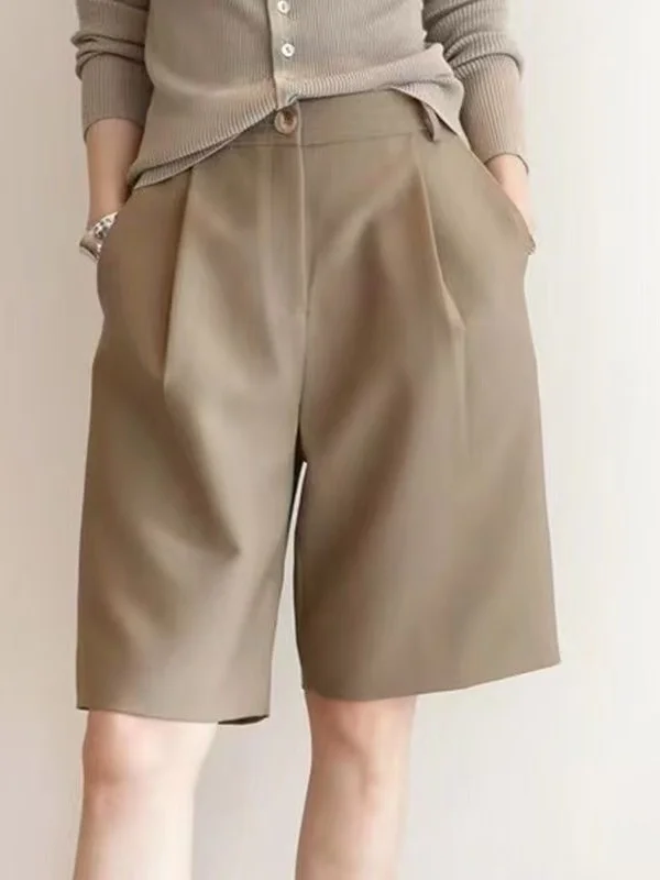 Summer Thin Ice Silk High Waist Five-Quarter Tailored orts Women's Loose Straight Leg Wide Leg Pants Hong Kong Sle Mid-Le...
