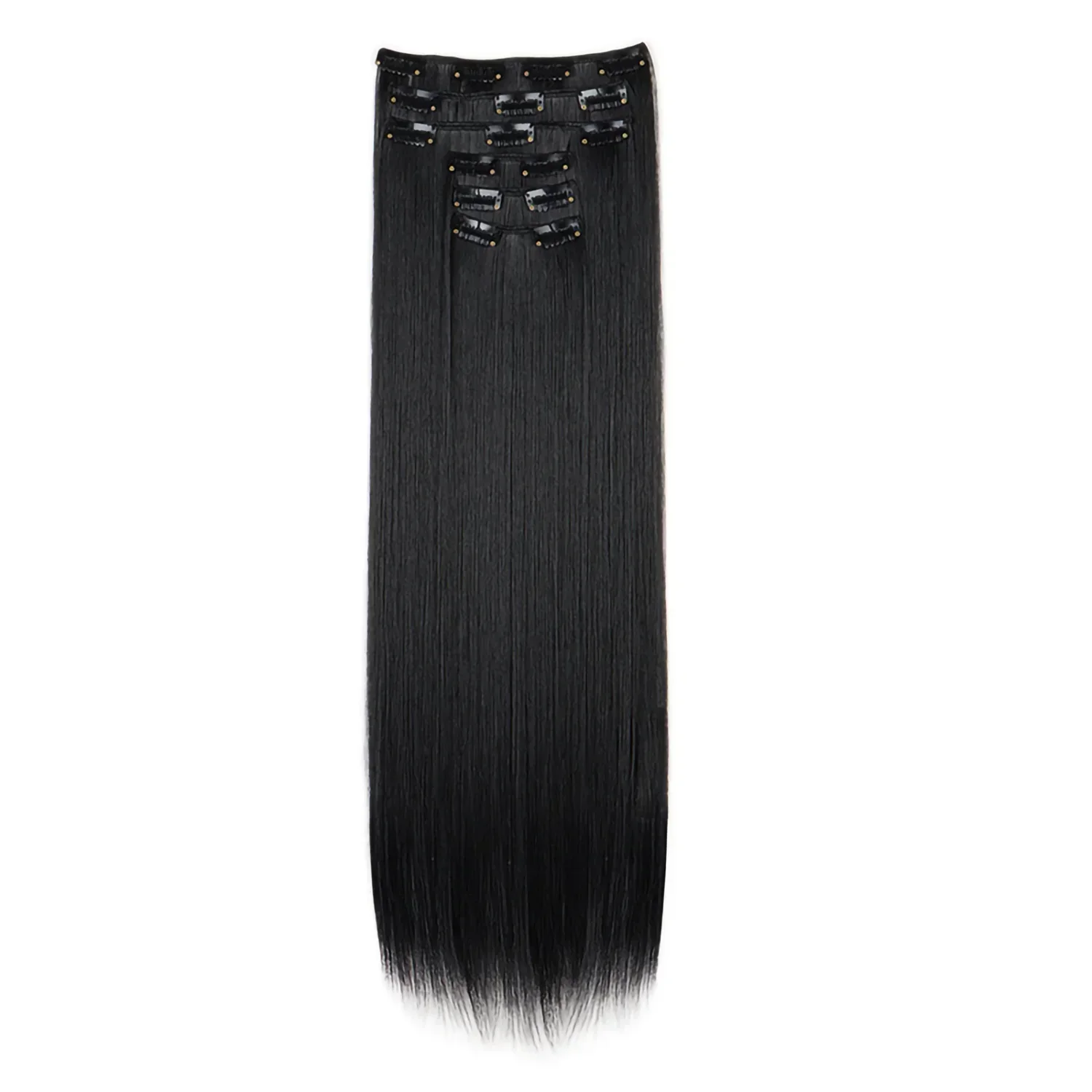 合成クリップヘアエクステンションピース 7 個セットのナチュラルロングストレートヘアマルチサイズ女性用ヘアアクセサリー