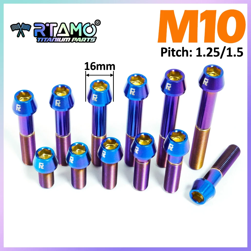 RTAMO Titanium Bolt M10X20/25/30/35/40/45/50/55/60/65/70/75mm 1.25/1.5Pitch Taper Head Screw for Bike Motorcycle Modified