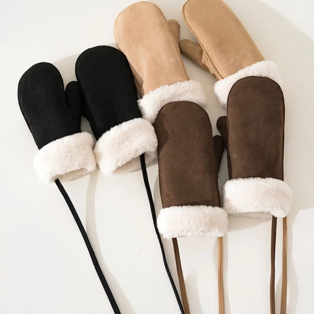 Winter Warm Mittens For For Fanxingke Thickened Fleece Lined Suede Gloves Windproof Hanging Neck Strap Large Size Outdoor Gear