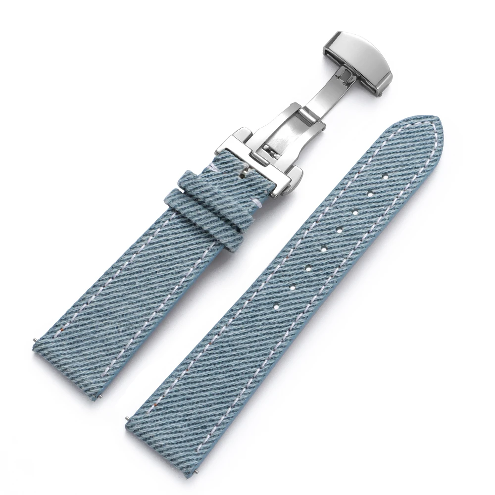 Denim-Segeltuch-Uhrenarmband Leder-Uhrenband 18mm 20mm 22mm für Seiko für Rolex mit Schmetterlingsverschluss für Herren Damen Sportgürtel