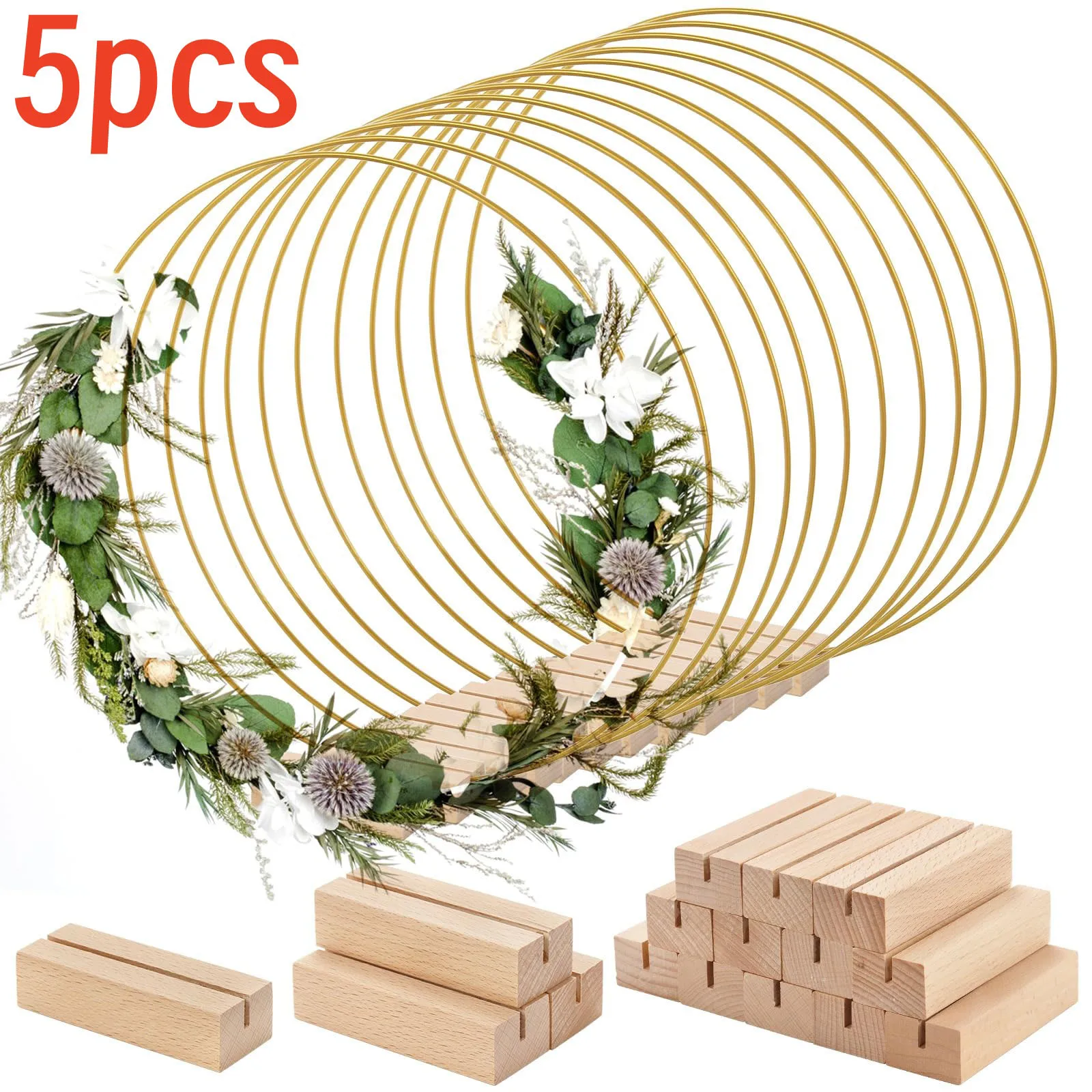 5 unids/set aro Floral redondo aros florales de Metal con Bases de madera para decoración central de mesa de fiesta de boda 20-25cm ﻿