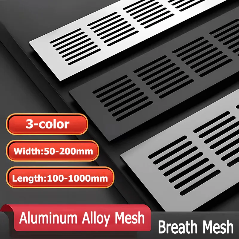 Width 50/60/80/100/150/200mm Ventilation Grills Aluminum Alloy Breathable Mesh Length 100-1000mm Cabinet Air Vent Cover Exhaust