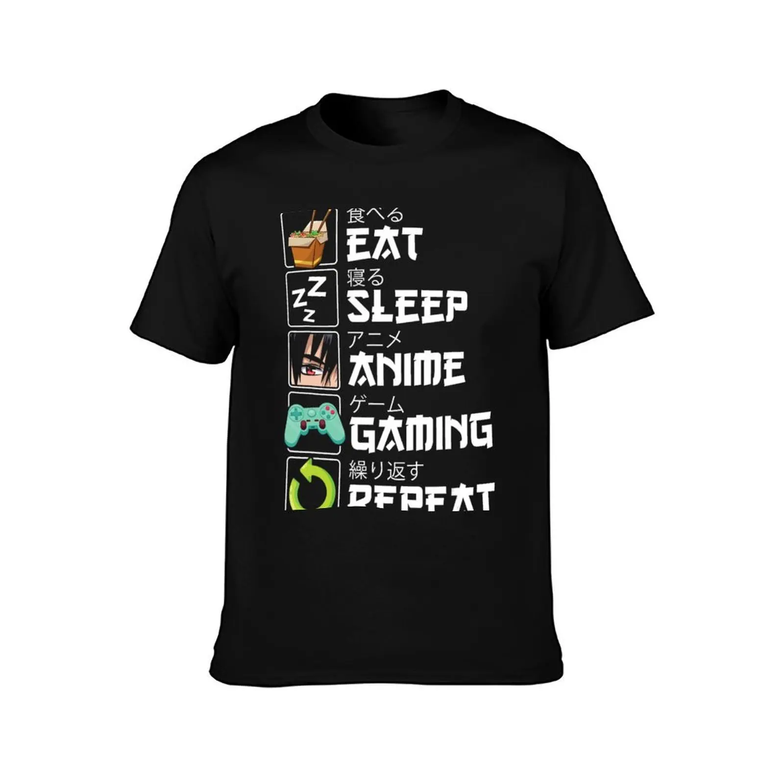 Eat Sleep Anime Gaming Repeat Kawaii Otaku Anime Manga T-Shirt, Summer Casual Cotton Tee, Oversized Streetwear Tops, 100% Cotton