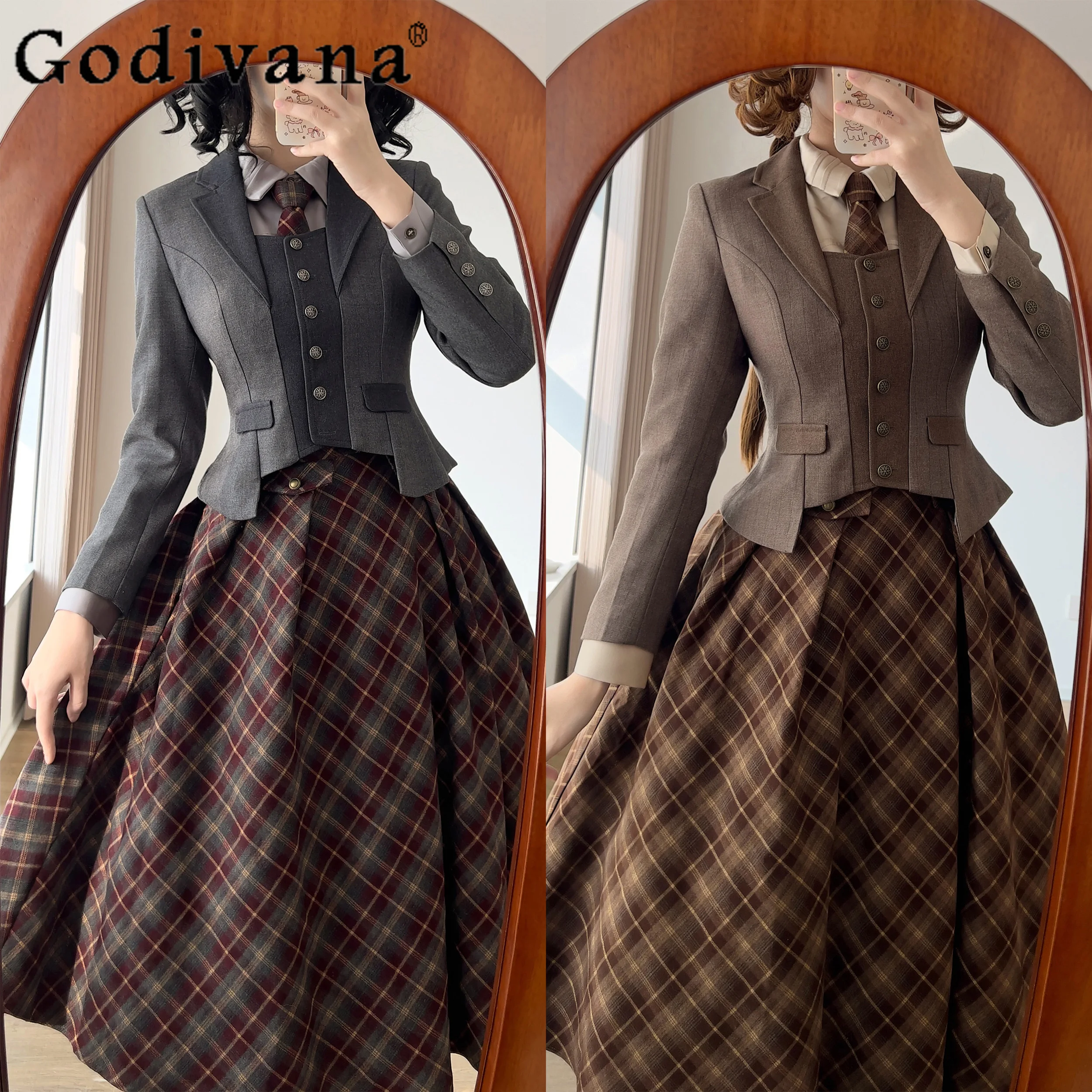 

Original Ladies Retro Elegant Blazer Autumn Winter New 2025 Women's Slim Fit Blazer Lolita Long Sleeve Shirt Long Dress Outfits