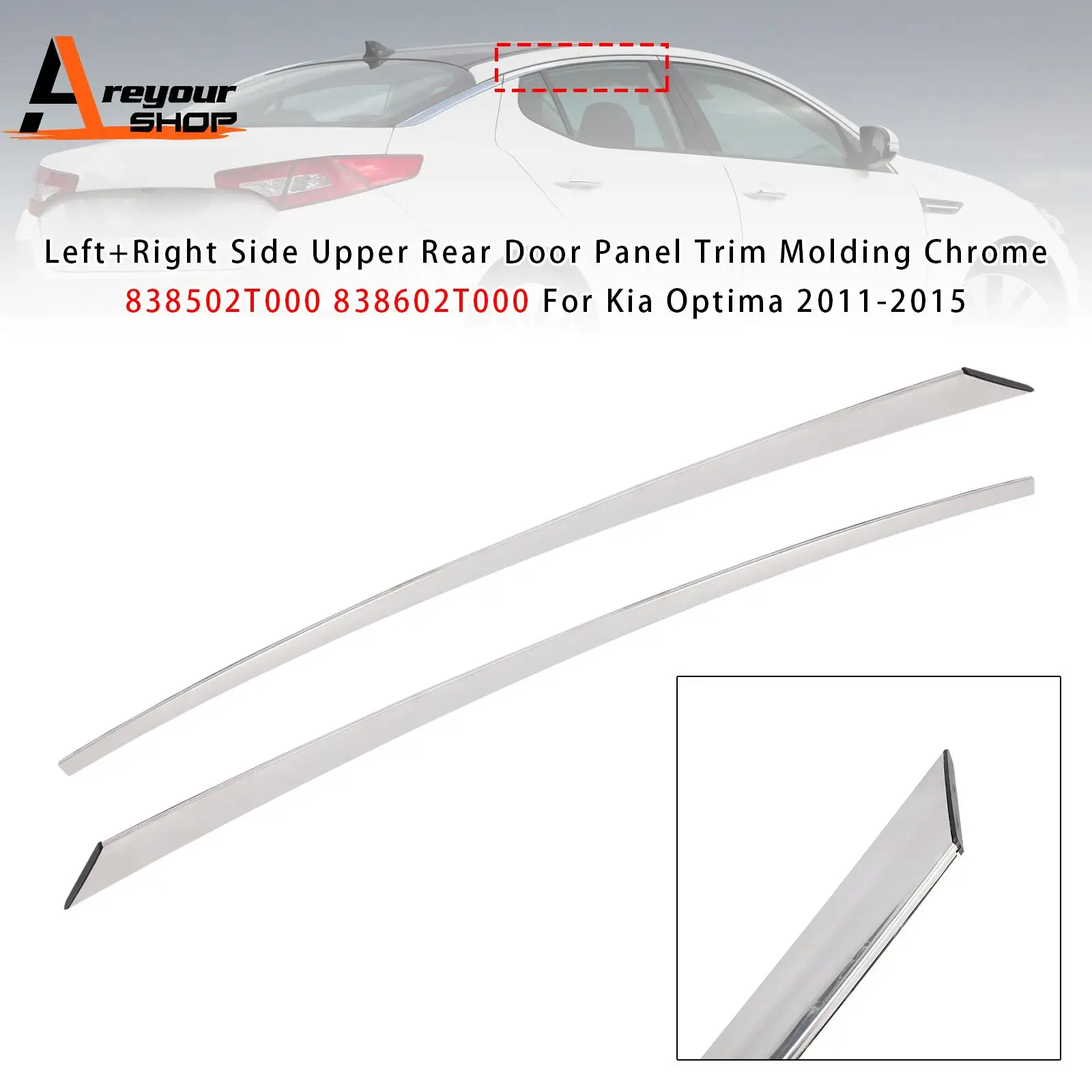 Left/Right Upper Rear Door Panel Trim Molding for Kia Optima 2011 2012 2013 2014 2015