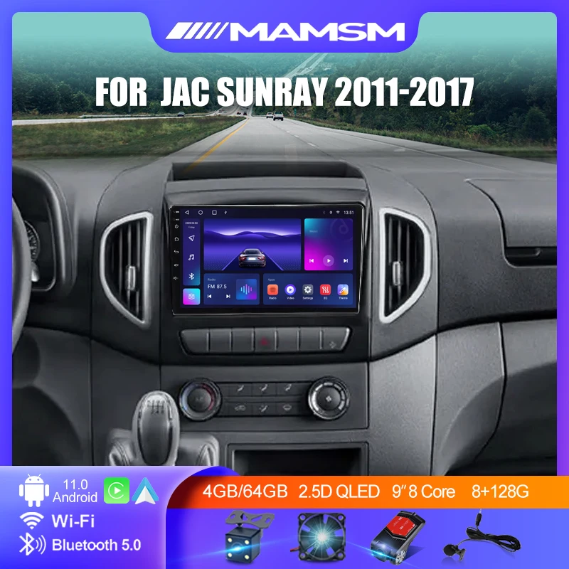 

For JAC Sunray 2011 - 2017 Android 11 9" Car Radio Multimedia Video Navigation 2 Din Stereo DVD Head Unit Speaker Carplay 8+128G