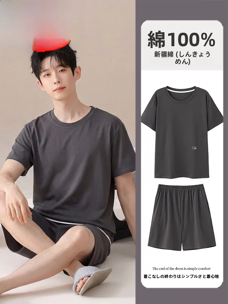 langa-メンズパジャマ-2026-新しい夏カジュアル薄い半袖ショーツホーム服セット純綿通気性吸湿発散性