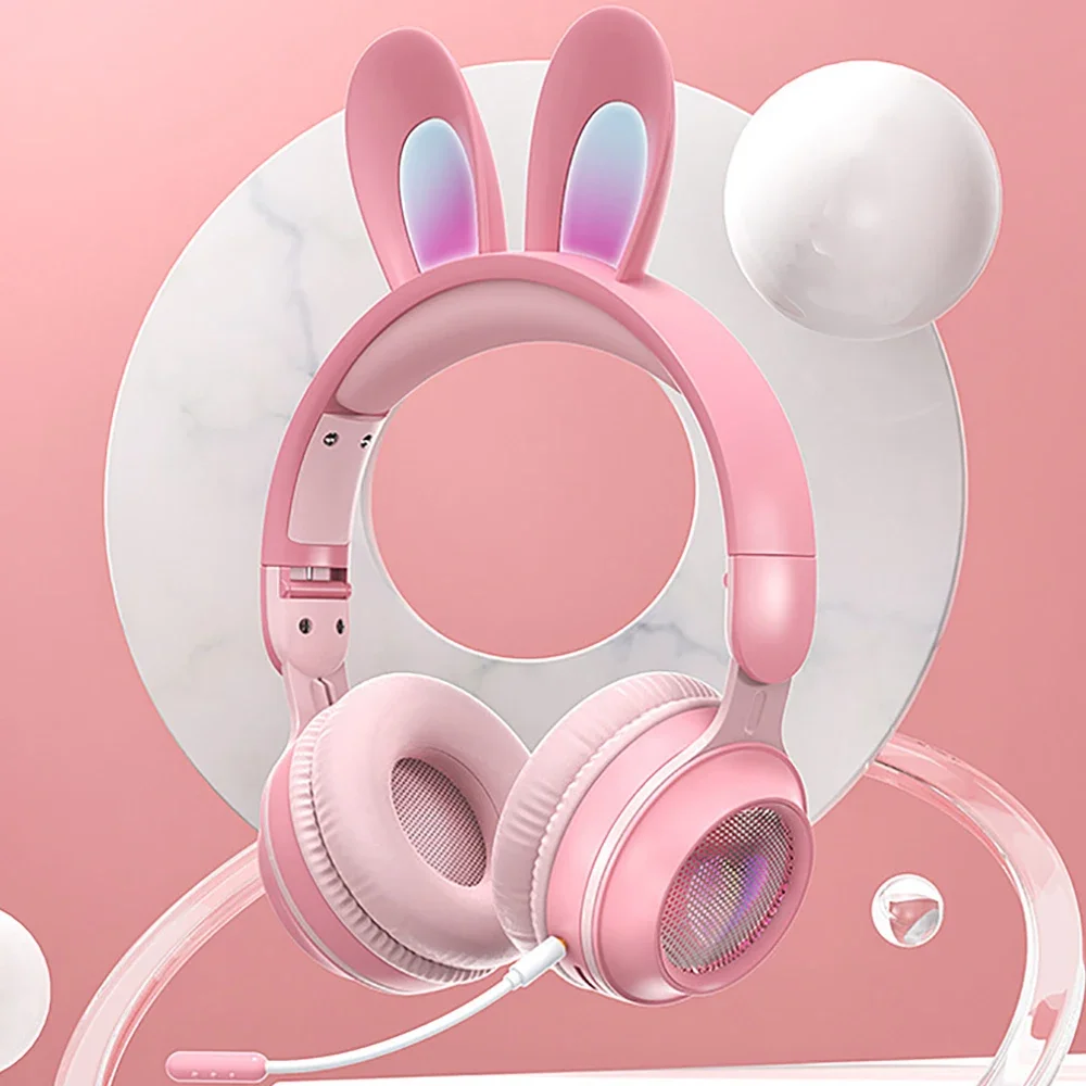 New Wireless Earphones RGB Rabbit Ears Headset with Mic Cute Girls Music Bluetooth Headphones For Children's Gamer Headset