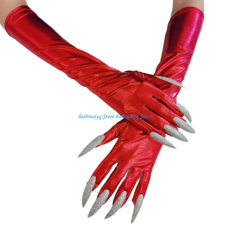 573B Fingernails Halloween Long Gloves for Carnivals Themed Party Masquerades