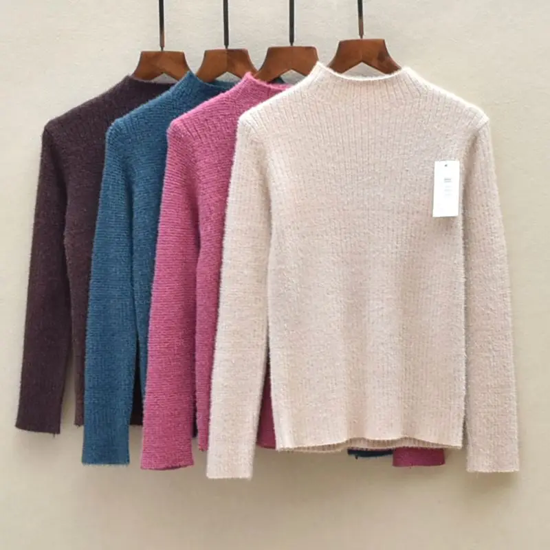 

Thiened, осенне-зимний однотонный облегающий женский пуловер, базовый слой, свитер с высоким воротником, пальто, другой материал