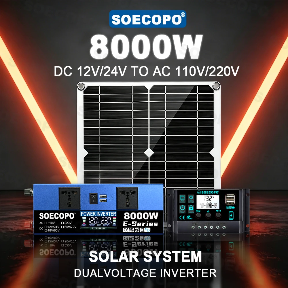 

Overload Protection 8000W Solar System Kit 110V/220V Inverter 300W Panel 100A Controller for photovoltaic Street Stall emergency