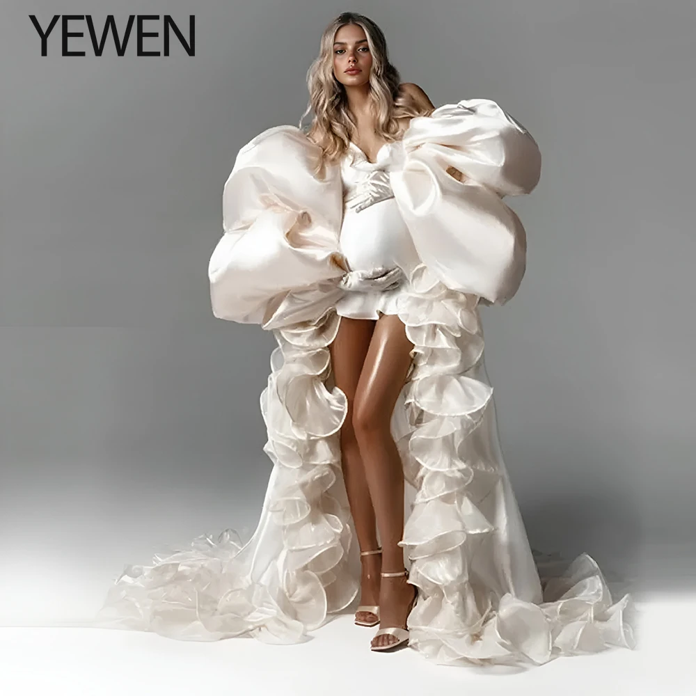 

Satin Dress for Photoshoot Unique Puffy Sleeve Pregnancy Gown for Baby Shower Elegant Maxi Dress for Photography