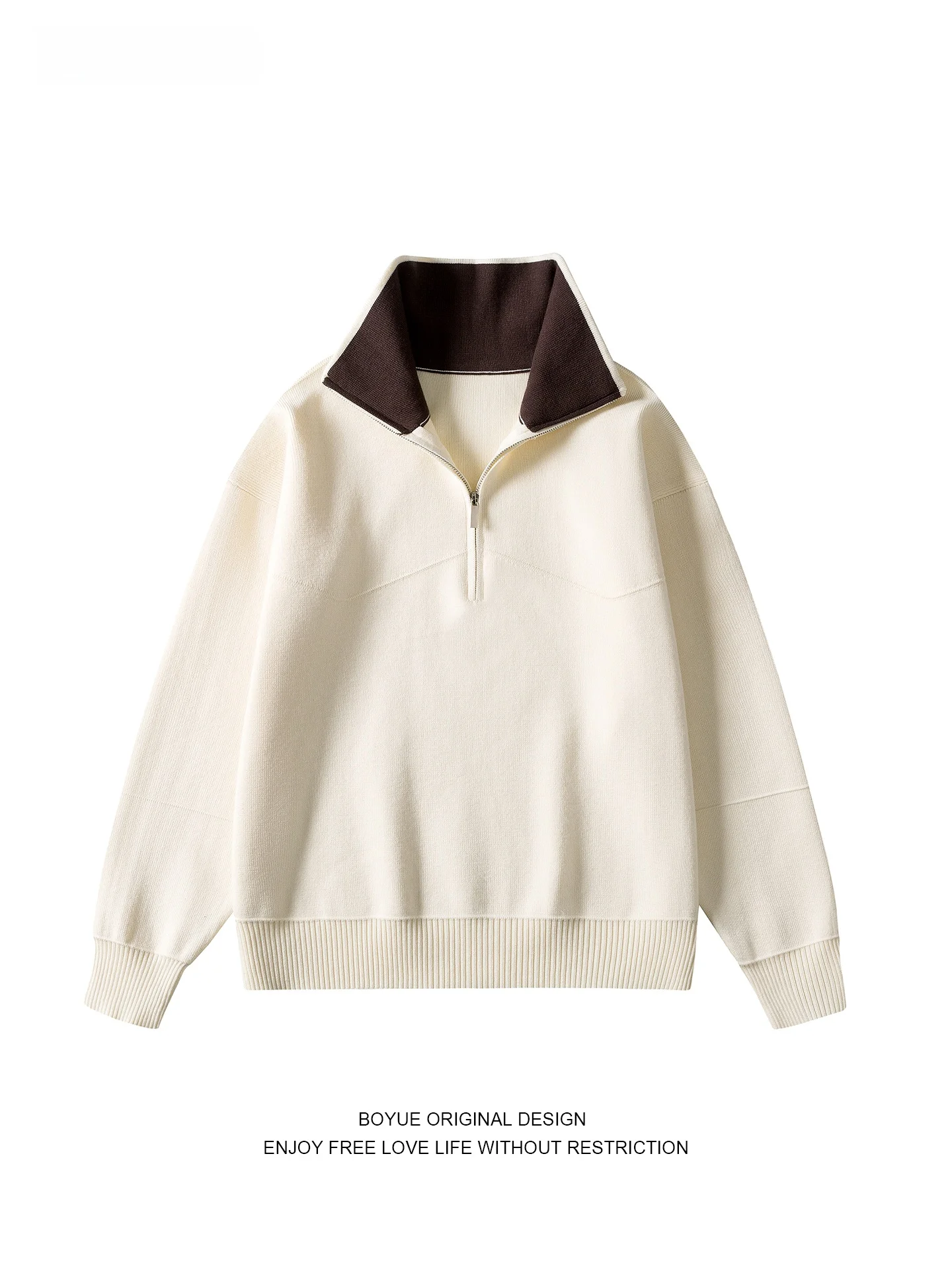 

BOYUE American Retro Color Sweater Men Women Color Blo Casual f Zip Design Knitted Wear for Youth Daily Use