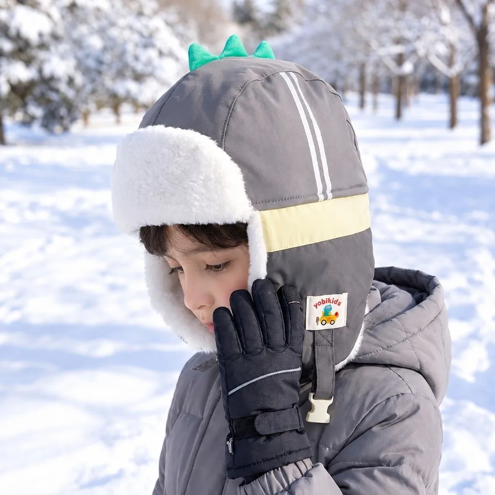 Cute Polyester Cartoon Trapper Hat Ear Protection Warm Dinosaur Winter Hat 49-55CM Thick Kids Earflap Hat Aged 4-10 Years