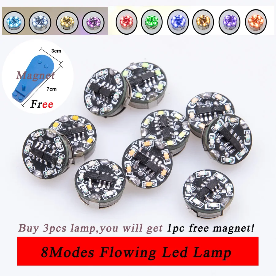 3pcs Diy Mini Magnetic Control Led Lamp Toys Model Making Solar Furnace Wireless Flow Lamp for Cars/Robots with Batteries