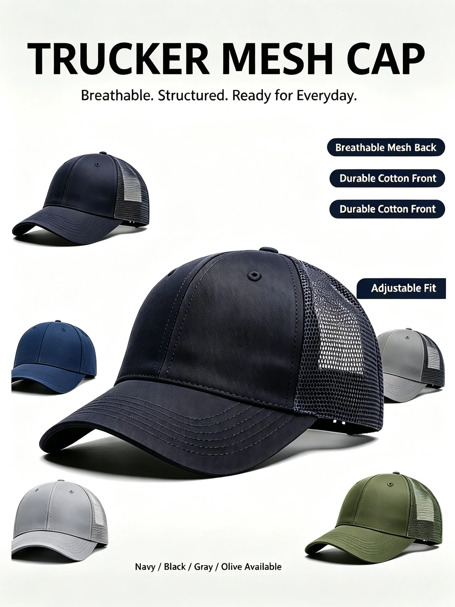 Größen 55–60 cm, verstellbare Snapback-Baseball-Trucker-Basic-Baseballkappe, einfarbig, für Herren und Damen, Mesh-Arbeit, Spleißen, Unisex, mehrere – Detail 1