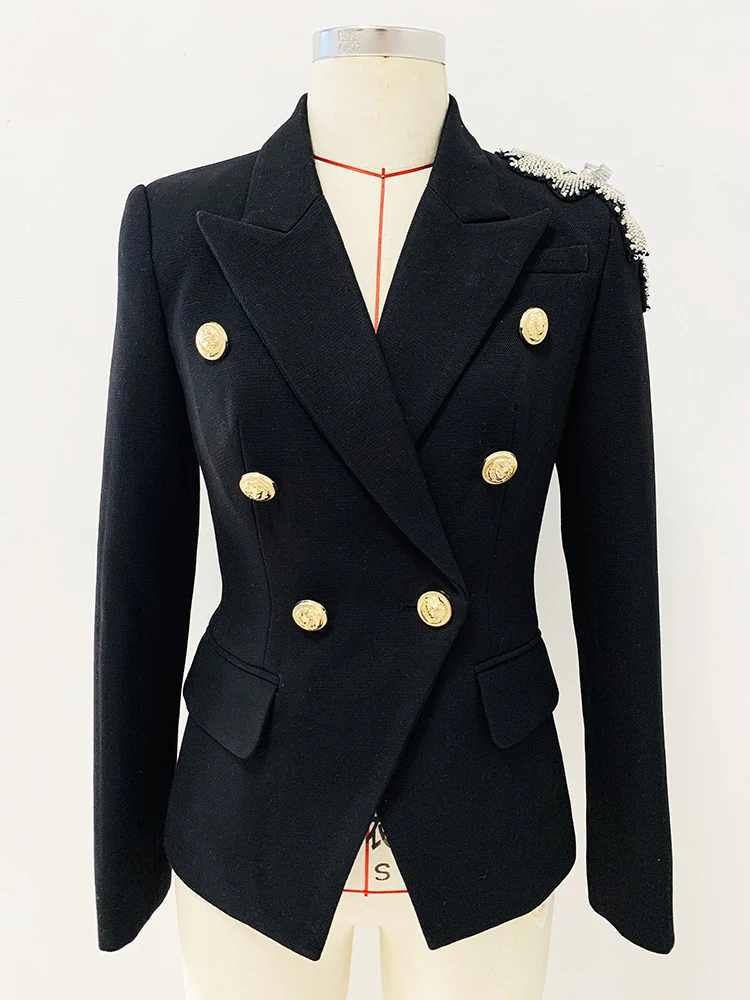 HIGH QUALITY Newest Fashion 2024 Designer Jacket Women\'s Stunning Flowers Appliques  Beaded Double Breasted Lion Buttons Blazer