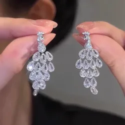 New Fashion Shiny Zirconia Peacock Drop Long Hanging Earrings for Women Charm Holiday Beach Earrings Wedding Party Jewelry Gifts