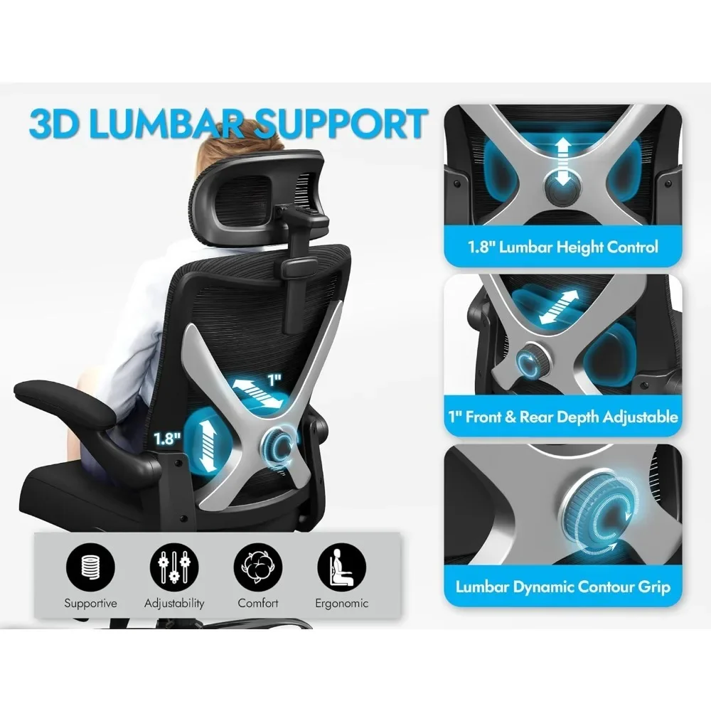 

Ergonomic Office Comfy Desk Chair , Office Chair w/ Lumbar Support, Mesh Office Chairs w/ Headrests, Desk Chair for Long Hours