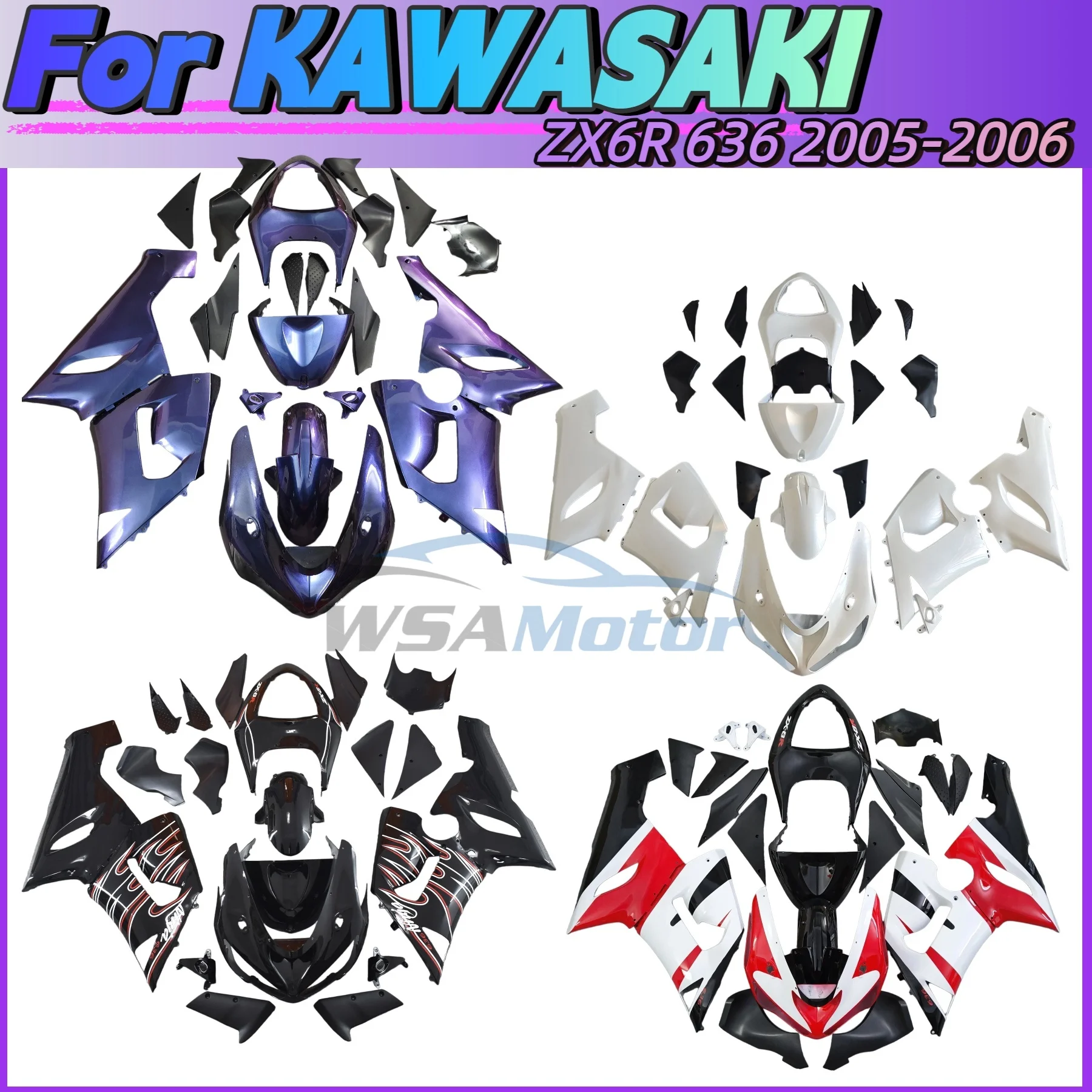 

Комплект обтекателей для мотоцикла KAWASAKI ZX6R ZX-6R ZX-636 2005-2006, высококачественный АБС-пластик, новый, фиолетовый, 05-06