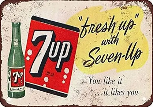 PaBoe  Metal Tin Sign Fresh Up With 7-Up Vintage Look Reproduction Home Wall Decor-Aluminum