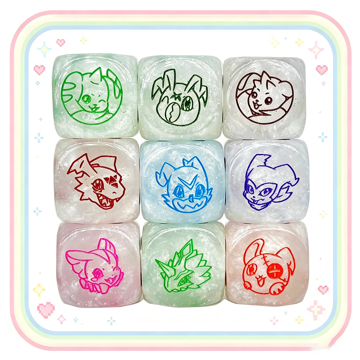 2Pcs/set 2Mm Diy Self Made Digimon Adventure Lopmo Damage Indicator Dice Terriermon Impmon Plastic Dice Set Gift Toys