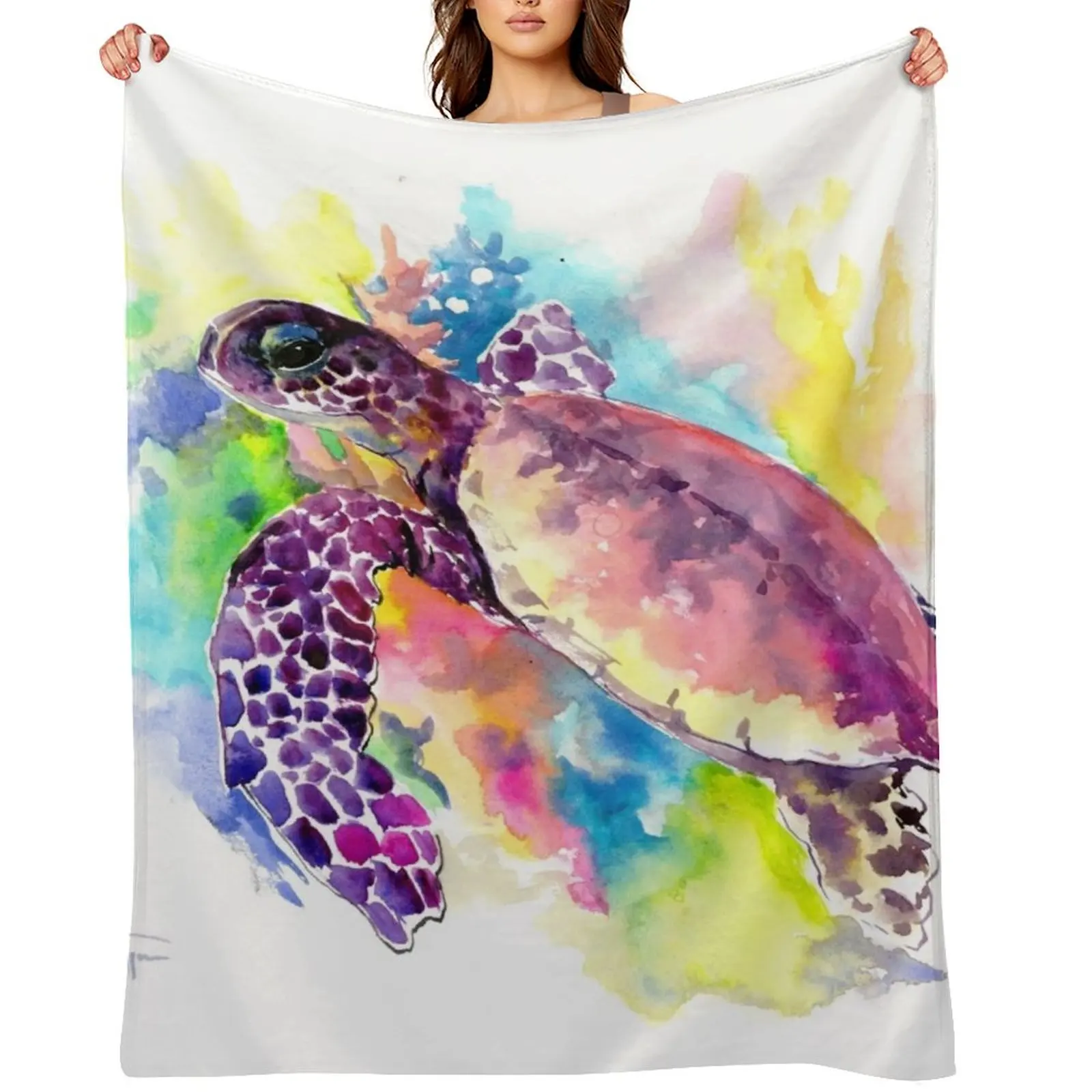 

Sea Turtle in Coral Reef Throw Blanket Bed Fashionable Hairys cosplay anime Moving Blankets