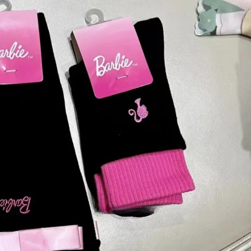 Miniso Barbie-calcetines de tubo bordados Kawaii para mujer, calcetines apilados deportivos, accesorios de lolita, moda de invierno