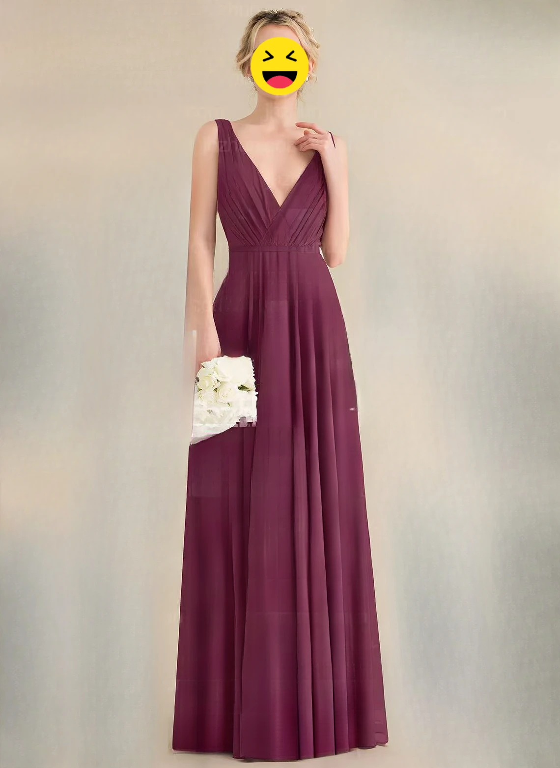 

Customized Elegant evening dress waist v-neck sleeveless long skirt 2025 chiffon dusty mulberry purple bridesmaid dress