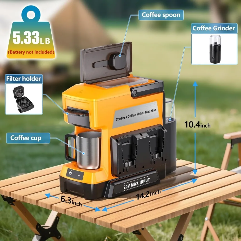 ماكينة صنع القهوة اللاسلكية Taingwei لبطارية Dewalt 20 فولت، ماكينة صنع القهوة بالتنقيط المحمولة مع مطحنة القهوة الكهربائية للمركبات التخييم، #6