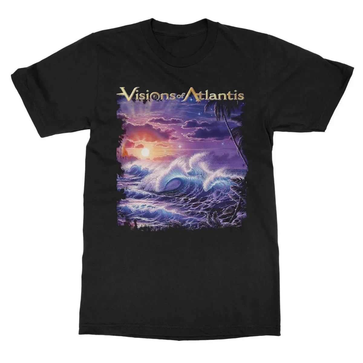 Visions of Atlantis Graphic T Shirt, Front Delta Glowing Pyramid Valley Waterfall Ancient Secret Land Fantasy Art Print T Shirt