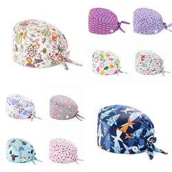 Nurse Floral Surgical Cap Doctor Hat Baotou Caps Sweat-absorbent Towel Buckle Printing Pure Cotton Fashion Hats For Women Men